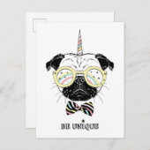 プグ・ユニコーン | Be ユニーク ポストカード (正面/裏面)