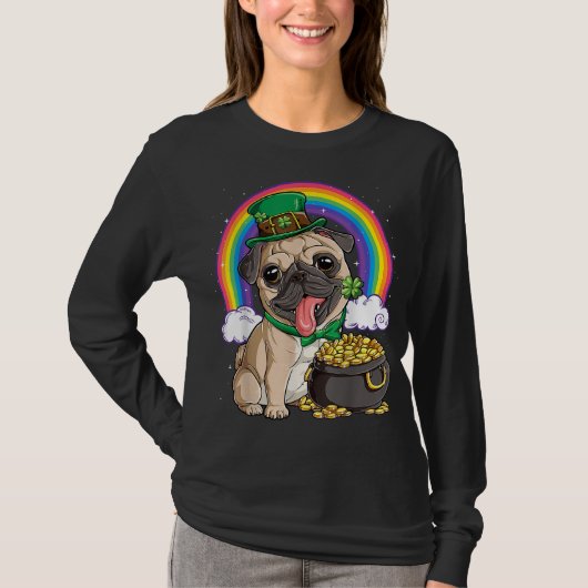 プグSt patricks dayボーイズ子供メンレプレチョーン犬L Tシャツ (正面)