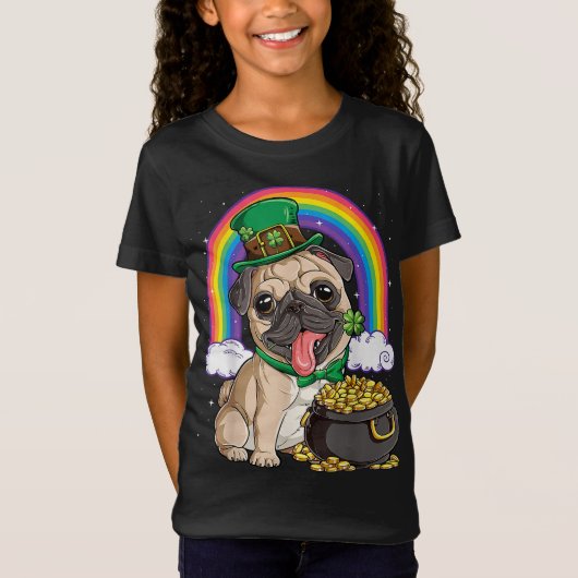 プグSt patricks dayボーイズ子供メンレプレチョーン犬L Tシャツ (正面)