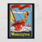 プゲットサウンドワシントンヴィンテージ旅行アート ポストカード (正面)