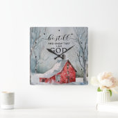 プサルム46:10静かに、私が冬の雪の神だと知る スクエア壁時計 (ホーム)