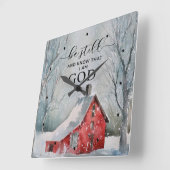 プサルム46:10静かに、私が冬の雪の神だと知る スクエア壁時計 (傾斜)