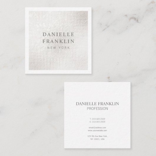 プシンプルレーンブラッシングシルバー縁どホワイト スクエア名刺 (正面/裏面)