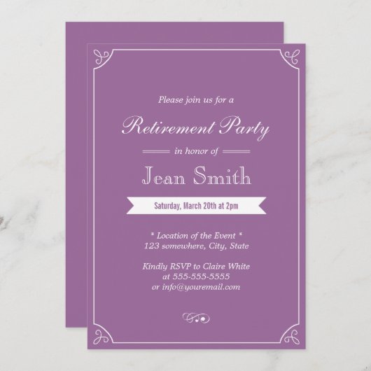 プシンプルレーンラベンダーリタイアメントパーティの招待状 招待状 (正面/裏面)