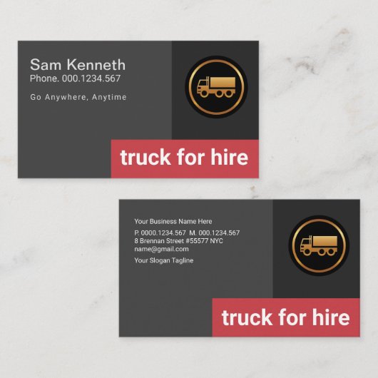 プシンプルレーンレッドタブグレーボックストラック輸送 名刺 (正面/裏面)