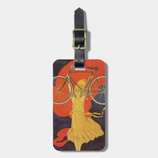 プジョーによってはバイクの女性のパリの芸術的な広告が自転車に乗ります ラゲッジタグ