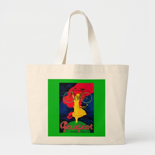 プジョー自転車ヴィンテージポスターEurope ラージトートバッグ (正面)
