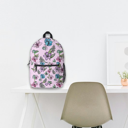 プチウォーターカラーフラワーズ名前をカスタムするリュックサック プリントバックパック
