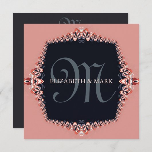 プチオーキッドピンクモノグラム結婚式招待状 招待状 (正面/裏面)