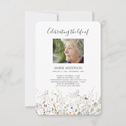 プチワイルドフラワーズライフお祝い写真カード 招待状 (正面)