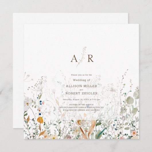 プチワイルドフラワー結婚式招待状 (正面/裏面)