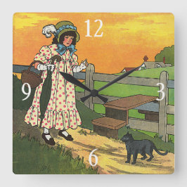 プッシー・キャットどこにいたの？マザーグースライム スクエア壁時計