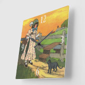 プッシー・キャットどこにいたの？マザーグースライム スクエア壁時計 (傾斜)