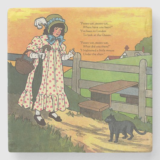 プッシー・キャットどこにいたの？マザーグースライム ストーンコースター (正面)