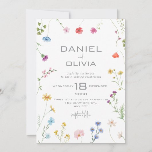 プティパターン(の模様が)あるフローラ結婚ズ 招待状 (正面)