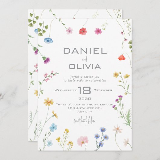 プティパターン(の模様が)あるフローラ結婚ズ 招待状 (正面/裏面)