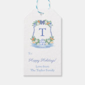 プテッジブルーホワイト柑橘系リースハッピーホリデイズ ギフトタグ (正面)