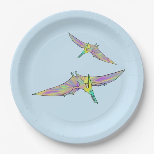 プテロカラフルダクトおもしろいルかわいい恐竜の芸術 ペーパープレート (正面)