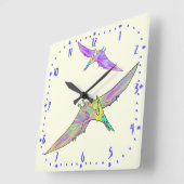 プテロダクカラフルチル先史時代の恐竜の子どもたち スクエア壁時計 (傾斜)