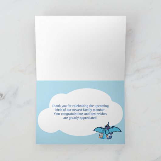 プテロダクチル恐竜の男の子の赤ちゃんシャワーありがとう サンキューカード (内部)