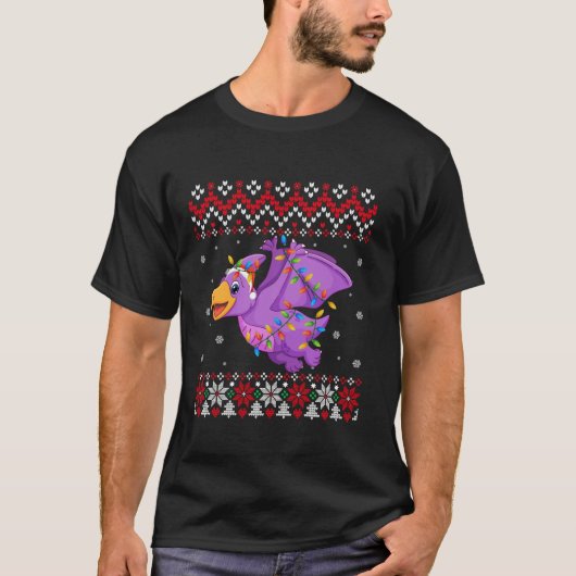 プテロダクティルサンタハットメンズウィメンズキッズ醜いクリスマ Tシャツ (正面)