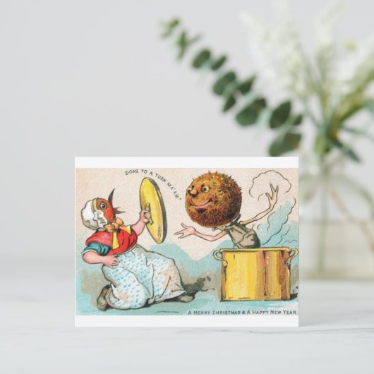 プディングがバードレディを攻撃するクリスマスカード ポストカード (スタンド正面)