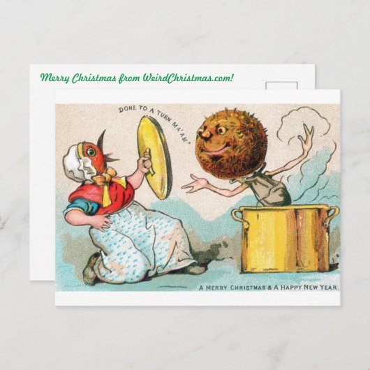 プディングがバードレディを攻撃するクリスマスカード ポストカード (正面/裏面)
