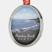 プナルブラックサンドビーチハワイデジタル油絵を描 メタルオーナメント (左)