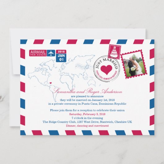 プナ・カナ ドミニカ共和国 エアメール 挙式後受付 招待状 (正面)