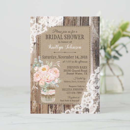 プニーズウッドレース素朴ブライダルシャワー 招待状 (スタンド正面)