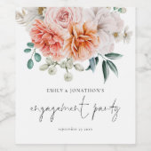 プニーズコーラルピーチ花模様婚約パーティ ワインラベル (シングルラベル)