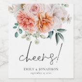 プニーズコーラルピーチ花模様応援結婚ズ ワインラベル (シングルラベル)