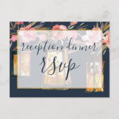 プニーズネイビー素朴サンゴフローラ披露宴ディナー インビテーションポストカード (正面)
