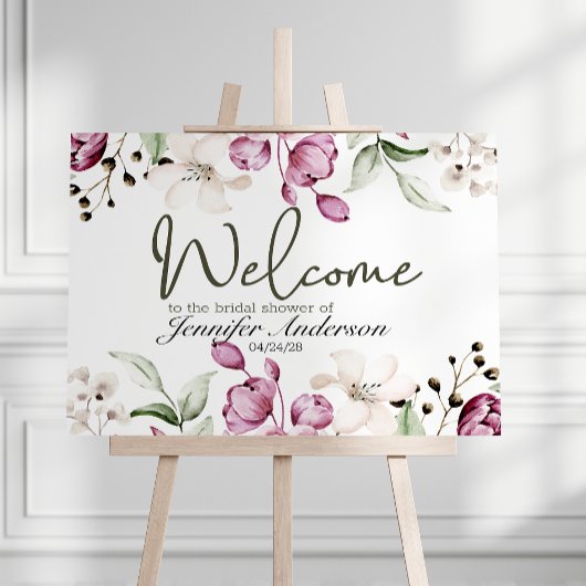 プニーズピンクブルゴーニュフローラブライダルシャワー ポスター