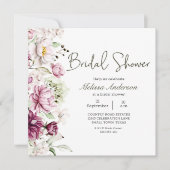プニーズピンクブルゴーニュフローラブライダルシャワー 招待状 (正面)
