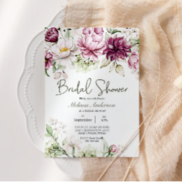 プニーズピンクブルゴーニュフローラブライダルシャワー 招待状