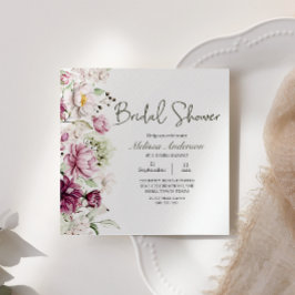 プニーズピンクブルゴーニュフローラブライダルシャワー 招待状