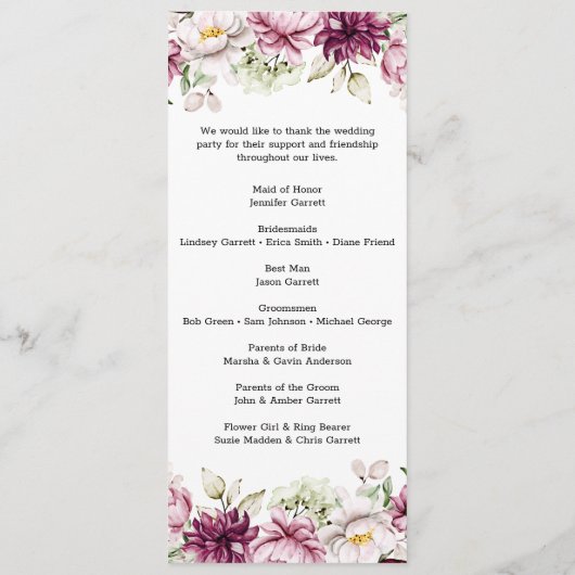 プニーズピンクブルゴーニュフローラ結婚式 プログラム (裏面)