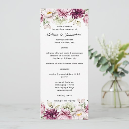 プニーズピンクブルゴーニュフローラ結婚式 プログラム (スタンド正面)