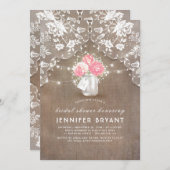 プニーズメイスンジャールレースアンドバーラップブライダルシャワー 招待状 (正面/裏面)