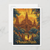 プノンペンカンボジアヴィンテージトラベルイラストレーション ポストカード (正面/裏面)