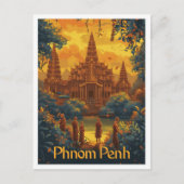 プノンペンカンボジアヴィンテージトラベルイラストレーション ポストカード (正面)