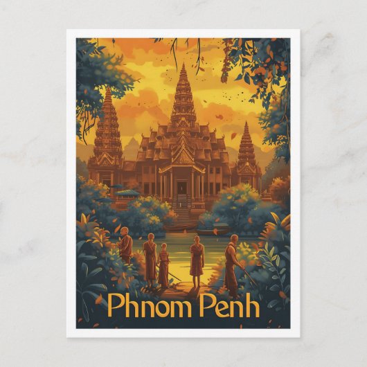 プノンペンカンボジアヴィンテージトラベルイラストレーション ポストカード (正面)