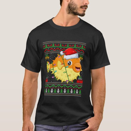 プファー魚クリスマスライトサンタ醜いセーターXm Tシャツ (正面)