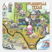 プフルガービルテキサス州漫画の地図 スクエアシール (正面)