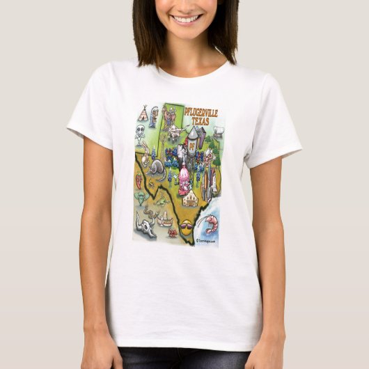 プフルガービルテキサス州漫画の地図 Tシャツ (正面)