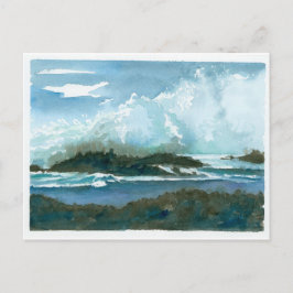 ププケアビーチオアフHawaii Water color Waves Art ポストカード