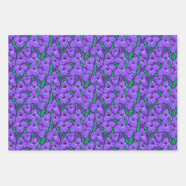 プヤ花植物花柄パープルブルー ラッピングペーパーシート