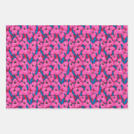 プヤ花植物花柄ピンクブルー ラッピングペーパーシート