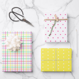 プライカラフルドとドットの春の組み合わせ ラッピングペーパーシート